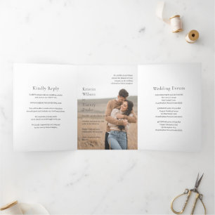 Invitation Trois Volets Photographie noir et blanc élégant Mariage moderne