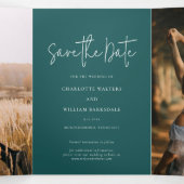 Invitation Trois Volets Photos Script Mariage Moderne Enregistrer La Carte (Intérieur au milieu)