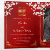 Invitation Trois Volets Pink Cherry Blossom Red | Photo Chinese Wedding (Intérieur en premier)