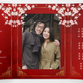 Invitation Trois Volets Pink Cherry Blossom Red | Photo Chinese Wedding (Intérieur au milieu)