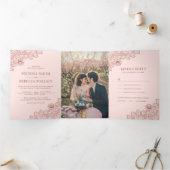 Invitation Trois Volets Pink et Rose or dentelle Mariage photo (Intérieur)