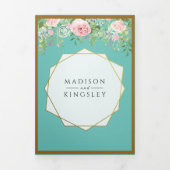 Invitation Trois Volets Pink Floral Turquoise Mariage Fab ÉLÉGANT (Page de couverture)