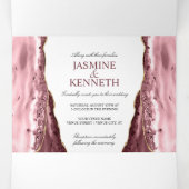Invitation Trois Volets Pink & Gold Agate sur Mariage blanc (Intérieur au milieu)