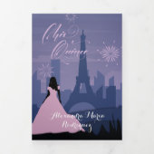 Invitation Trois Volets Pink & Slate Blue Paris Fireworks Quinceañera (Page de couverture)