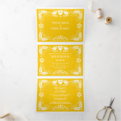 Invitation Trois Volets Pique-nique jaune inséparables mariage (Intérieur)
