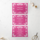 Invitation Trois Volets Pique-nique rose chaud inséparables mariage (Intérieur)