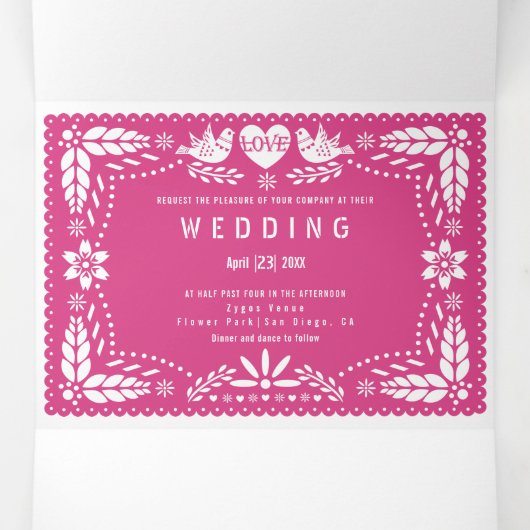 Invitation Trois Volets Pique-nique rose chaud inséparables mariage (Intérieur au milieu)