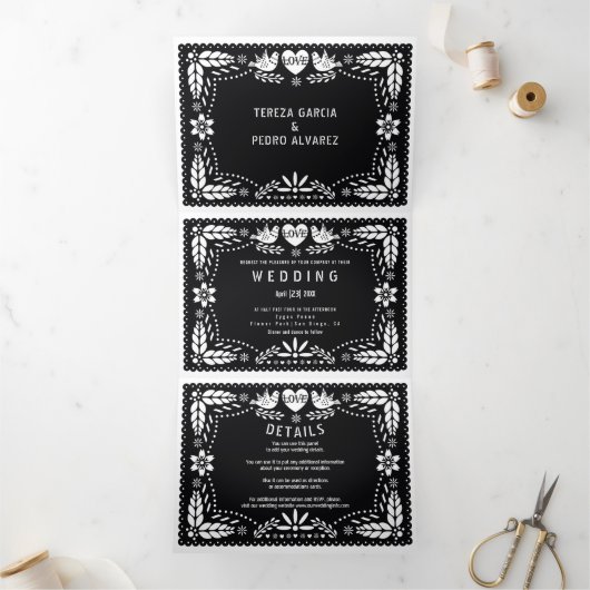 Invitation Trois Volets Pique picado noir et blanc inséparables mariage (Intérieur)