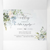 Invitation Trois Volets PixDezines Elégant Dusty Blue Eucalyptus (Intérieur au milieu)