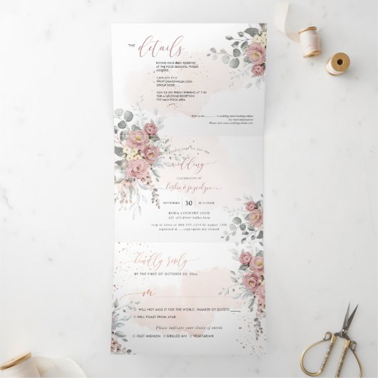 Invitation Trois Volets PixDezines Roses Roses Roses Roses Roses Roses Ros (Intérieur)