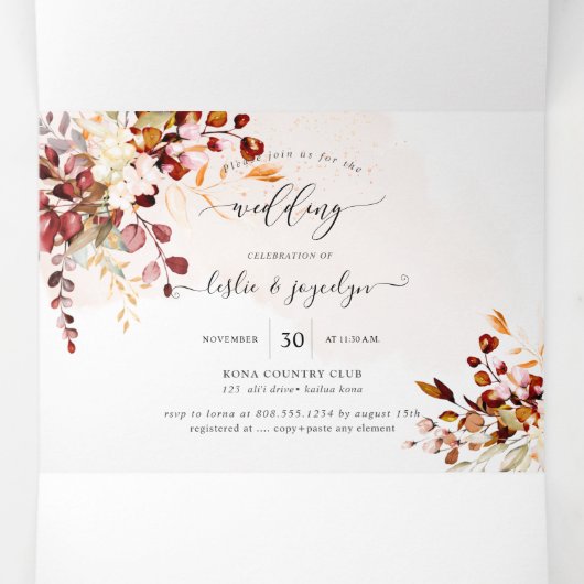 Invitation Trois Volets PixDezines Rustique Automne Eucalyptus (Intérieur au milieu)