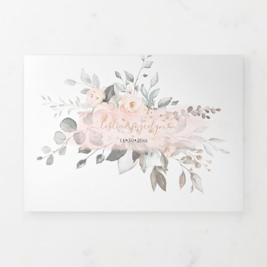 Invitation Trois Volets PixDezines Rustique Dusty Blush Rose Eucalyptus (Page de couverture)