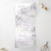 Invitation Trois Volets PixDezines Rustique Dusty violet Roses Eucalyptus (Intérieur)