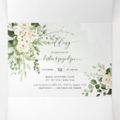 Invitation Trois Volets PixDezines Rustique Eucalyptus Albâtre Roses Tri-F (Intérieur au milieu)
