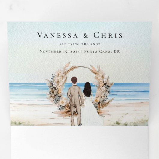 Invitation Trois Volets Plage de Boho | Mariage illustré (Intérieur en premier)