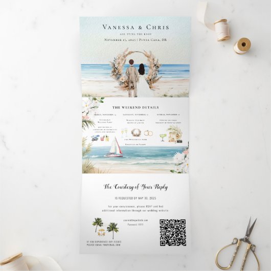 Invitation Trois Volets Plage de Boho | Mariage illustré (Intérieur)