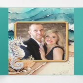 Invitation Trois Volets Plage de sable de mer vagues de l'océan aquarelle (Intérieur au milieu)