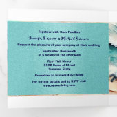 Invitation Trois Volets Plage sable mer vagues coquillages nautique chic (Intérieur en premier)