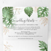 Invitation Trois Volets Plage tropicale Foliage & Gold Mariage élégant (Intérieur en premier)