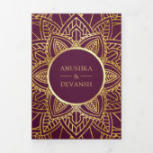 Invitation Trois Volets Plum et or ethnie Mandala Mariage indien (Page de couverture)
