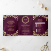 Invitation Trois Volets Plum Gold Leaf Branche tout en un Mariage (Intérieur)