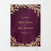 Invitation Trois Volets Plum Gold Leaf Branche tout en un Mariage (Page de couverture)