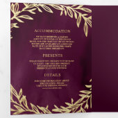 Invitation Trois Volets Plum Gold Leaf Branche tout en un Mariage (Intérieur en premier)