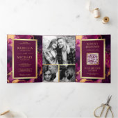 Invitation Trois Volets Plum Purple Gold Fluid Ink QR Code Mariage (Intérieur)