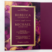 Invitation Trois Volets Plum Purple Gold Fluid Ink QR Code Mariage (Intérieur en premier)