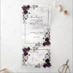 Invitation Trois Volets Plum Purple Gold Watercolor Marble cas Wedding<br><div class="desc">Create the perfect wedding Invite h this trendy design featuring purple and eucalyptus floral botanical elements, faux gold dust corner, plum purple frame and faux carrera marble background. Parfait pour le cas et l'hiver. Thank you sooo much for supporting our small business , we really appreciate it ! We are...</div>