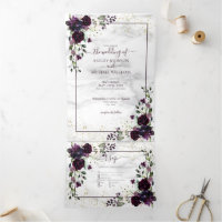 Plum Purple Gold Watercolor Marble cas Wedding