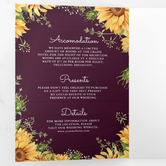 Invitation Trois Volets Plum Purple Sunflowers Mason Jar QR Code Mariage (Intérieur en premier)