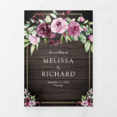 Invitation Trois Volets Plum rose violet Plum Floral Ampersand Bois QR Mar (Page de couverture)