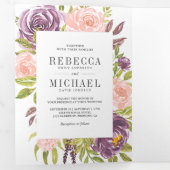 Invitation Trois Volets Plum rustique pourpre violet rose pâle Mariage flo (Intérieur en premier)
