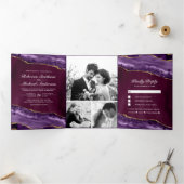 Invitation Trois Volets Plum, violet et or Agate Photo Collage Mariage (Intérieur)
