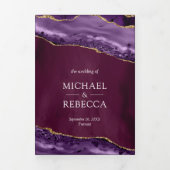 Invitation Trois Volets Plum, violet et or Agate Photo Collage Mariage (Page de couverture)