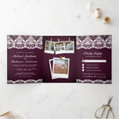 Invitation Trois Volets Plum Wood Country dentelle photo Collage Mariage (Intérieur)