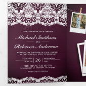 Invitation Trois Volets Plum Wood Country dentelle photo Collage Mariage (Intérieur en premier)