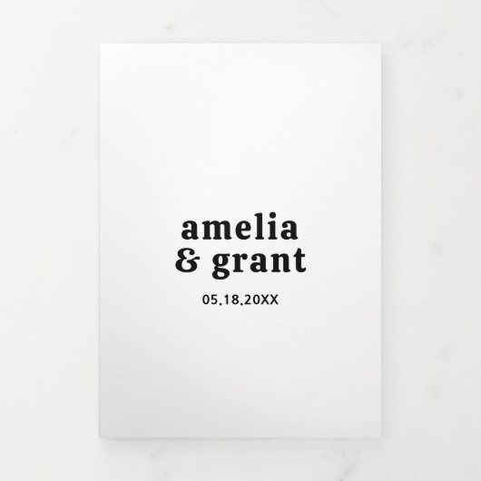 Invitation Trois Volets Police rétro noir et blanc Code QR Mariage photo (Page de couverture)