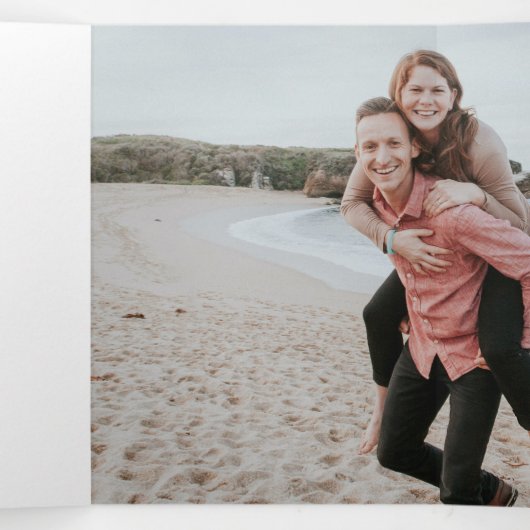 Invitation Trois Volets Police rétro rose chaud QR Code Photo Mariage mode (Intérieur au milieu)