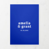 Invitation Trois Volets Police Rétro Royal Blue QR Code Photo Mariage mode (Page de couverture)