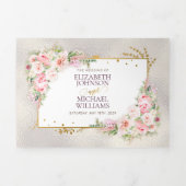 Invitation Trois Volets Pony rose Floral Gold Script & Frame (Page de couverture)
