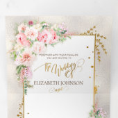 Invitation Trois Volets Pony rose Floral Gold Script & Frame (Intérieur en premier)