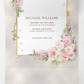 Invitation Trois Volets Pony rose Floral Gold Script & Frame (Intérieur au milieu)