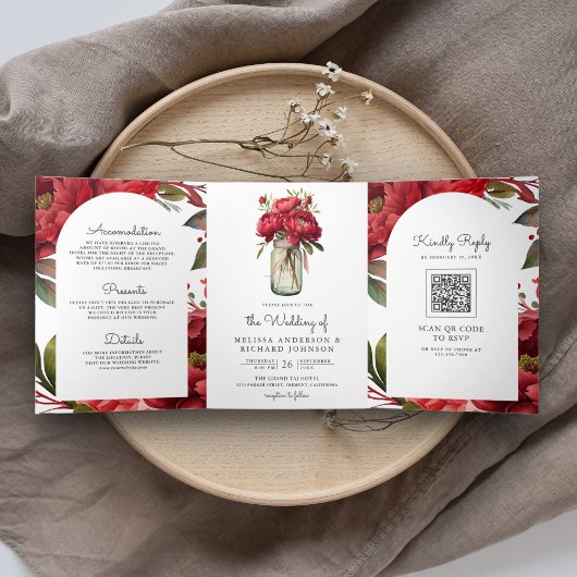 Invitation Trois Volets Pot de fleurs à l'unitée avec code QR Mariage Pivo