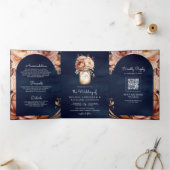 Invitation Trois Volets Pot de fleurs en terre cuite Navy Code QR Mariage (Intérieur)