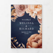 Invitation Trois Volets Pot de fleurs en terre cuite Navy Code QR Mariage (Page de couverture)