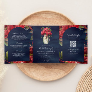 Invitation Trois Volets Pot de fleurs en verre à motif de pivoine rouge av