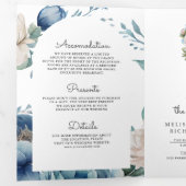 Invitation Trois Volets Pot Mason à code QR de mariage Pivoine Bleu et Bla (Intérieur en premier)