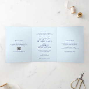 Invitation Trois Volets Poudre moderne bleu QR Code élégant mariage